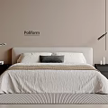 Poliform Modern Double Bed With White Bedding Gray Pillow And Black Nightstands