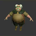 Chubby 3D Character Man With White Hair Beard Wearing Green Scarf Yellow Shirt Brown Pants