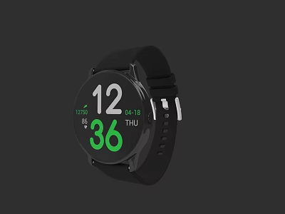 Black Smartwatch With Round Dial Displaying Time Date And Health Data 3d model
