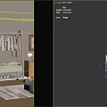 White Clothes Rack with Hanging Clothes Shoes and Decorative Items in Bedroom