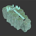 Cliffside Miniature Scene With Small House Green Grass Trees And Stone Path