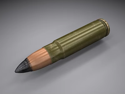 Green Casing Copper Tip Black Projectile Military Weapon Bullet 3D Model 3d model