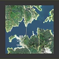 Detailed 3D Terrain Model With Green Mountainous Areas And Blue Water Bodies
