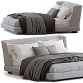 Modern Double Bed Design With Gray White Bedding Pillows And Soft Blanket 3d model