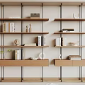Modern Wooden Shelving Unit With Metal Frames Drawers Books And Decorative Items