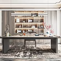 New Chinese Style Tea Room Study Tea Table and Chair Tea Stool Tea Cabinet Chandelier Tea Table Tea Set Storage Rack Decorative Cabinet 3d model