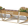 Golden Flower Planters with Woven Stands Pink Flowers and Central LOGO