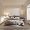Modern Bedroom Interior With Large Bed Nightstands Table Lamps And Window Curtains