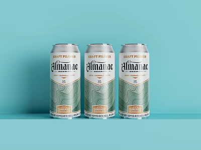 Three Craftville Atlantiac Beer Cans With Green And White Patterns On Light Blue Background 3d model