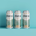 Three Craftville Atlantiac Beer Cans With Green And White Patterns On Light Blue Background