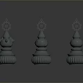 Three Gray Decorative Tower Shaped Equipment With Intricate Top Patterns And Circular Base 3d model