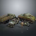 Vintage Military Vehicle Models Including Truck Tank Jeep And Motorcycle With Soldier Figure