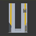 Modern Industrial Gate With Geometric Design Gray Yellow Orange Stripes And Control Panel Details