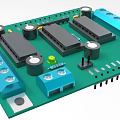 Industrial Equipment Circuit Board Featuring Green Substrate Black Modules Blue Connectors And Silver Capacitors