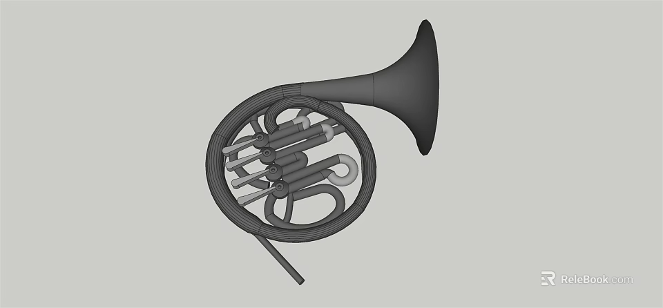 Black French Horn Brass Musical Instrument Featuring Spiral Tube And Bell Design 3d model 