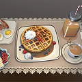 Delicious Breakfast Spread Featuring Waffle Bacon Fried Egg Fresh Berries Ice Cream Coffee And Milkshake