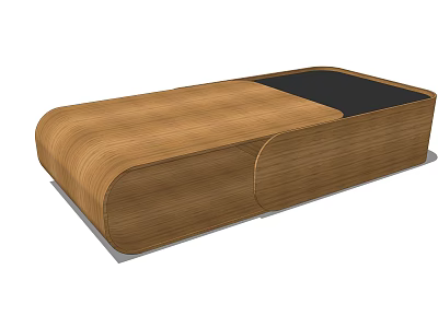 Modern Wooden Coffee Table With Curved Edges And Black Panel 3d model