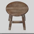 Natural Wooden Stool With Round Seat And Four Legs Design