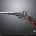 Silver Metal Revolver With Red Wooden Grip Isolated On Gray Background With Reflection