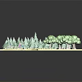 Cartoon Outdoor Scene With Green Polygonal Trees People Running Trail Sign Wooden Fence And Water