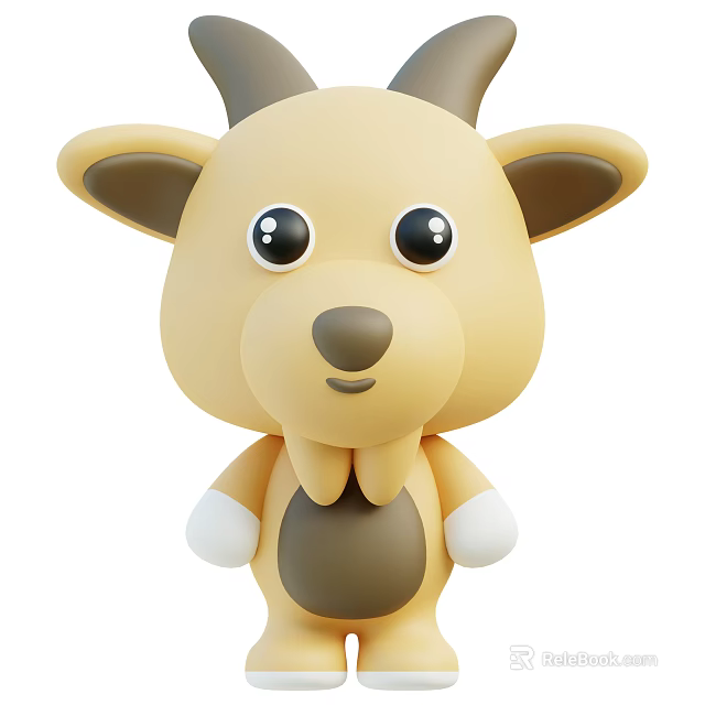 Cute Yellow Cartoon Goat Character With Big Eyes And White Paws 3d model 
