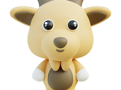 Cute Yellow Cartoon Goat Character With Big Eyes And White Paws 3d model