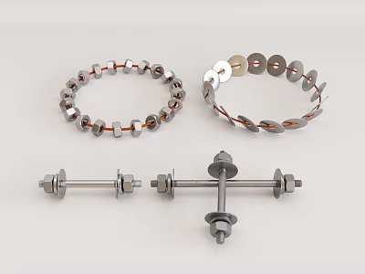 Durable Hardware Tools Including Stainless Steel Bolts And Metal Rings With Copper Accents 3d model
