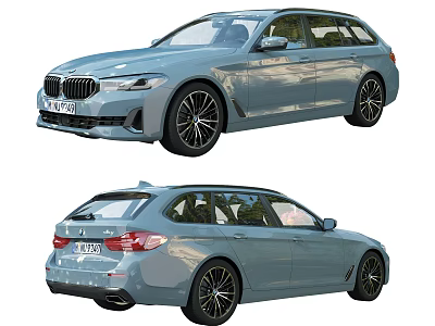 Sleek Light Blue Wagon Car Exterior Design with Alloy Wheels and Dual Views 3d model