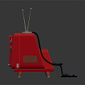 Vintage Red Television Set With Antenna Knobs And Retro Design Details 3d model