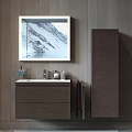 Modern Wooden Bathroom Cabinet With Tall Cabinet And Mountain View Mirror