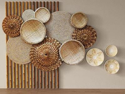 Circular Bamboo Woven Wall Hangings For Home Decor With Multiple Discs 3d model