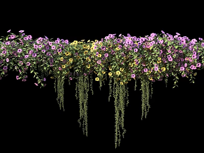 Decorative Hanging Basket Plants With Purple Yellow Flowers And Trailing Vines 3d model