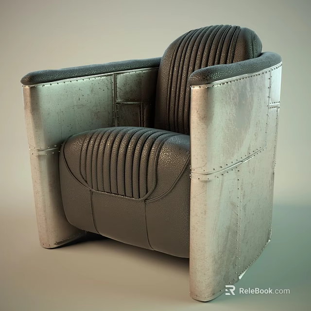 Industrial Style Paneled Metal Frame Leather Cushion Single Sofa With Rivet Details And Striped Stitching 3d model 