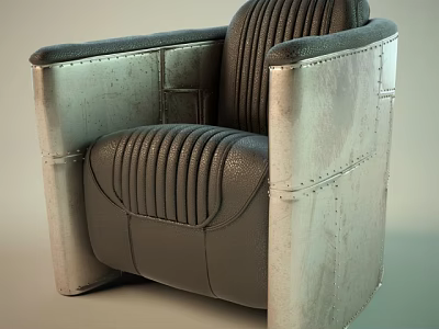 Industrial Style Paneled Metal Frame Leather Cushion Single Sofa With Rivet Details And Striped Stitching 3d model
