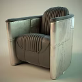 Industrial Style Paneled Metal Frame Leather Cushion Single Sofa With Rivet Details And Striped Stitching