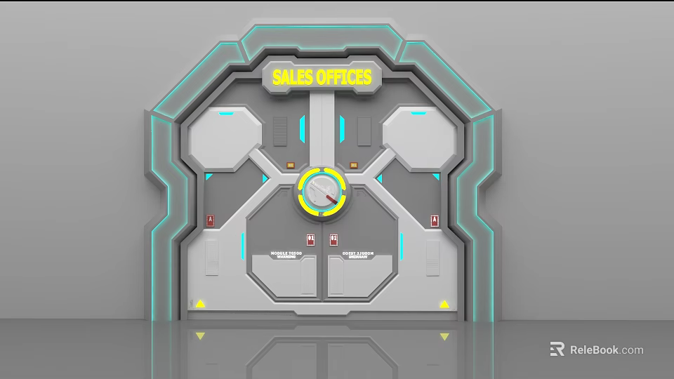 Futuristic Sales Office Entrance With Illuminated Panels And Control Console 3d model 