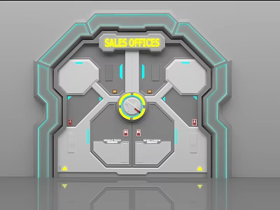 Futuristic Sales Office Entrance With Illuminated Panels And Control Console 3d model