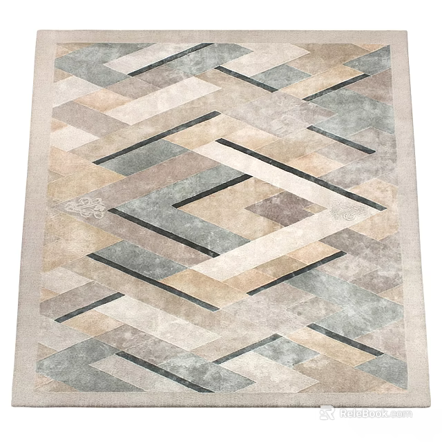 Modern Square Rug With Geometric Interlaced Lines And Neutral Gray Beige Tones 3d model 