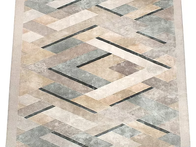 Modern Square Rug With Geometric Interlaced Lines And Neutral Gray Beige Tones 3d model