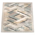 Modern Square Rug With Geometric Interlaced Lines And Neutral Gray Beige Tones