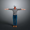Man In Plaid Shirt Jeans And Cap With Sunglasses Arms Outstretched Standing