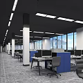 Modern Public Office Space With Open Workstations Computers Large Windows And Ceiling Lights 3d model