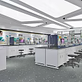 Modern Laboratory Interior With Workstations Computers Stools And Overhead Lighting