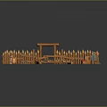Rustic Scenery With Wooden Fence Bridge And Small Decorative Items