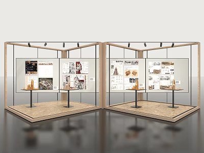 Exhibition Display Wall With Glass Frame Display Boards And Lighting Setup 3d model