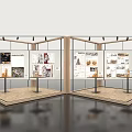Exhibition Display Wall With Glass Frame Display Boards And Lighting Setup