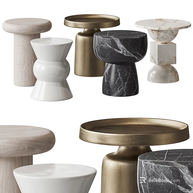 Modern Side Tables With Marble Gold White Wooden Materials And Sleek Geometric Bases For Home Decor 3d model 