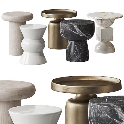 Modern Side Tables With Marble Gold White Wooden Materials And Sleek Geometric Bases For Home Decor 3d model