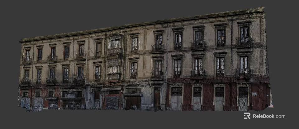 Cartoon Scene Of Old Building With Multiple Windows Weathered Walls And Vintage Balconies 3d model 