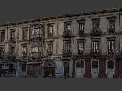 Cartoon Scene Of Old Building With Multiple Windows Weathered Walls And Vintage Balconies 3d model